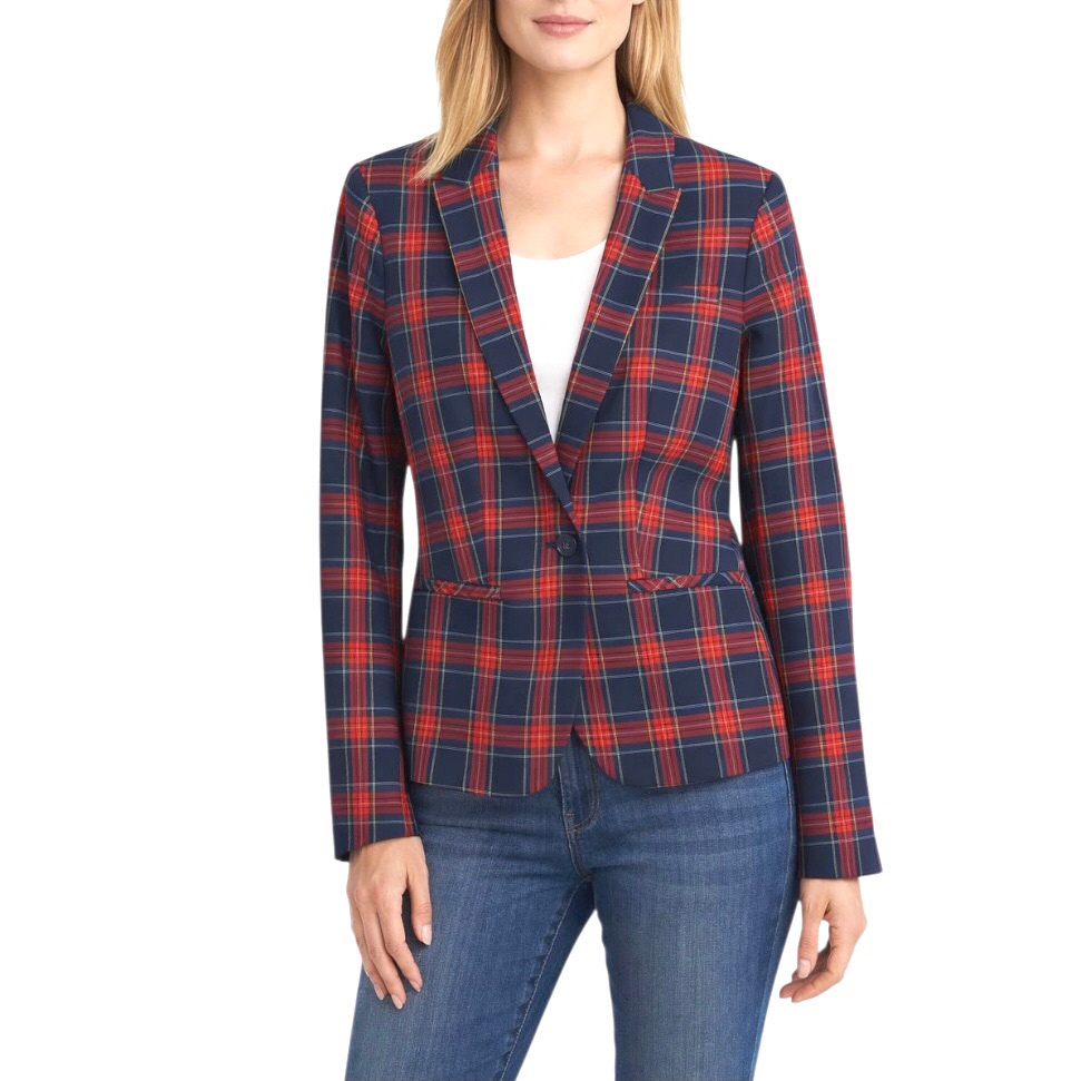Tommy Hilfiger Womens Blazer Size 6 Tartan Plaid One Button Jacket New